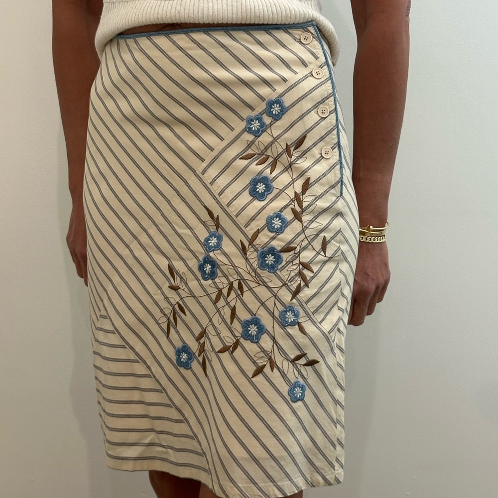 Striped Beige and Blue Floral Skirt